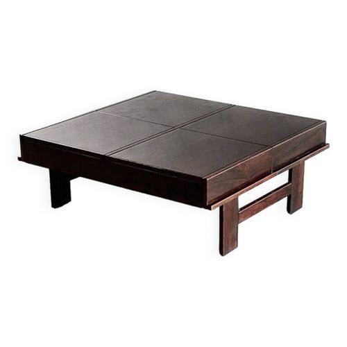 Table Basse Carre En Noyer Avec Rangement Par Giovanni Michelucci Italie 1960 Marron