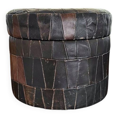 Pouf De Rangement Patchwork En Cuir Des Annes 1970 Noir