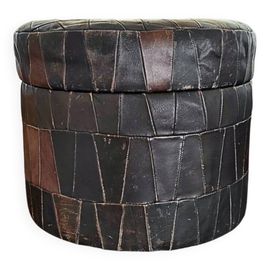 Pouf De Rangement Patchwork En Cuir Des Annes 1970 Noir