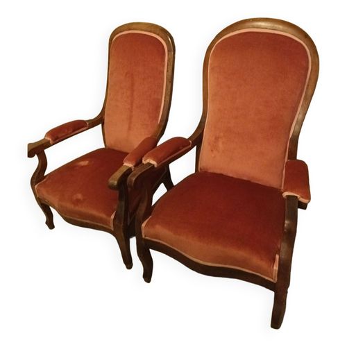 Lot De Deux Fauteuils Voltaire Rose