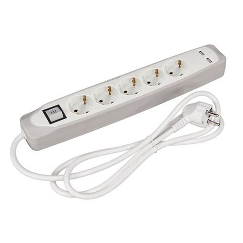 Bloc Multiprise Avec Interrupteur - 5 Prises - 2 Ports Usb - Gris/Blanc - Schuko