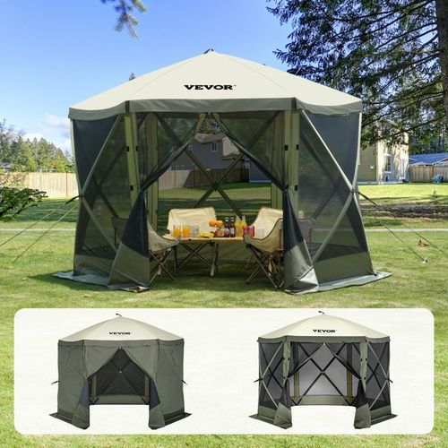Skyshalo Auvent Pop-Up-Vevor-Moustiquaire À 6 Côtés Avec Panneaux Anti-Vent Amovibles Et Fenêtres En Maille-Vert Armée