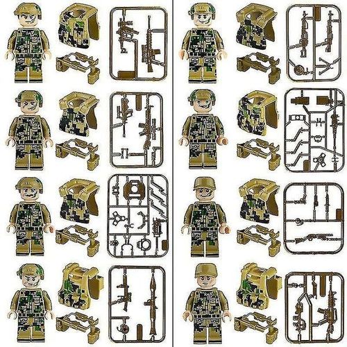 Bloc De Construction Assemblé À Petites Particules Pour Enfants, Série Militaire, Équipe De Terrain, 8 Pièces