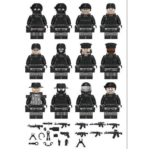 Figurine De Police Swat Noire, Bloc De Construction, Accessoires, Jouet Militaire, 12 Pièces