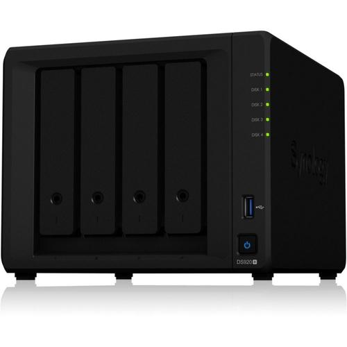 Synology Disk Station DS920+ - Serveur NAS - 4 Baies - SATA 6Gb/s / eSATA - RAID RAID 0, 1, 5, 6, 10, JBOD - RAM 4 Go - Gigabit Ethernet - iSCSI support