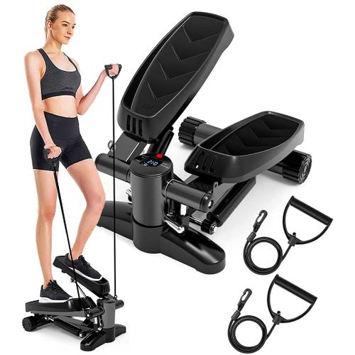 Mini Stepper 2 En 1 Avec Bandes De Résistance Pour La Maison Stepper Aérobic Stepper Pour Exercices Avec Écran Lcd Pour Débutants Et Avancés Swing Stepper Pour Entraînement Des Jambes Et Des Fesses