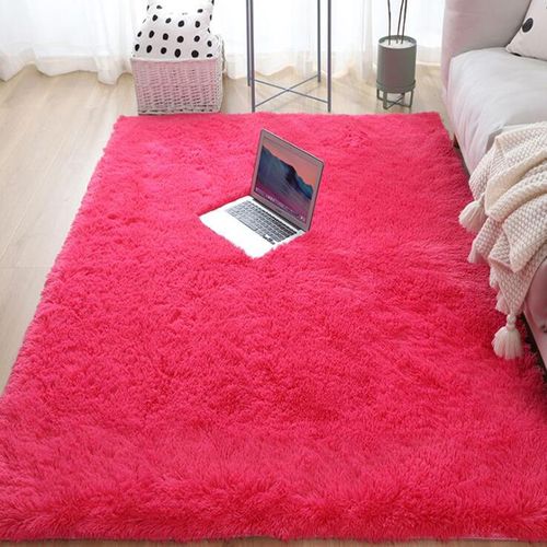 Optique-Tapis En Peluche Soyeux Et Moelleux Pour La Décoration Intérieure,Tapis Rectangulaire Pour La Zone Des Enfants,Tapis De Pied De Canapé Lea,Tapis De Jeu P - Type Rose Red-200x300cm(78x118in)