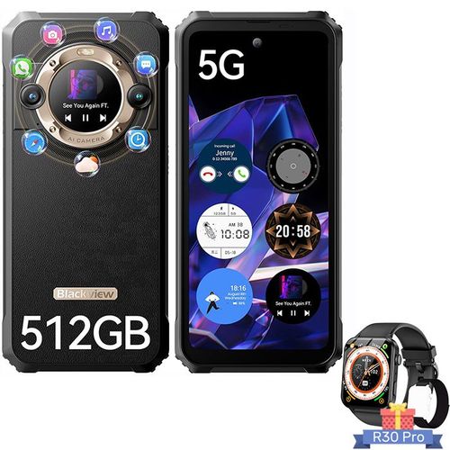 Blackview BL9000 Téléphone Portable Incassable 5G Double Écran 24Go+512Go 6.78" 8800mAh/120W Or avec Blackview R30 Pro(Noir)