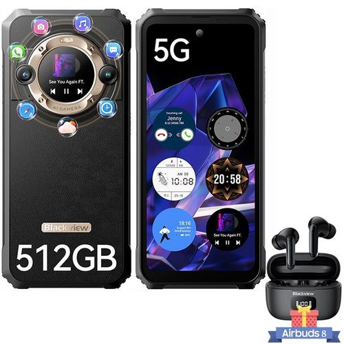 Blackview BL9000 Téléphone Portable Incassable 5G Double Écran 24Go+512Go 6.78" 8800mAh/120W Or avec Airbuds 8(Noir)