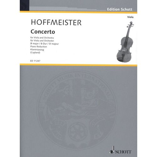 Franz Anton Hoffmeister Concerto Si Bémol Majeur Pour Alto Et Orchestre Pour: Violon Alto, Orchestre
