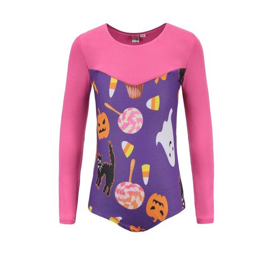 Justaucorps D'halloween À Manches Longues Avec Motif Tête De Citrouille, Costume De Ballet, Gymnastique, Danse, Vêtements De Pratique, Performance