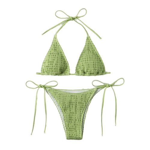 Maillot De Bain Deux Pièces Pour Femmes, Couleur Unie, Soutien-Gorge Push Up, Triangle, Bikini, Taille Basse, 2022