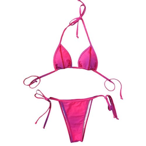 Maillot De Bain Deux Pièces Sexy Pour Femmes, Soutien-Gorge Push Up, Dégradé De Couleurs, À Lacets, Col Licou, String, Triangle, Vêtements De Plage, 2022