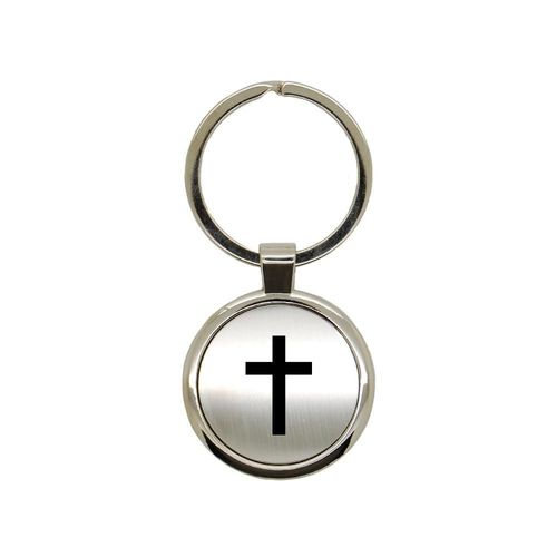 Porte clé en métal alu brossé gravure laser Croix chretienne