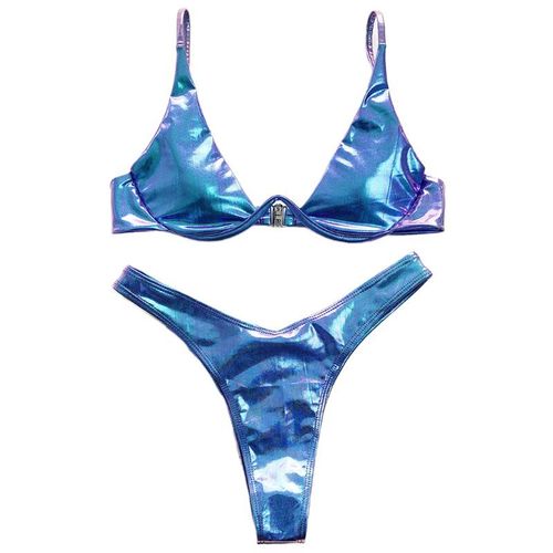 Maillot De Bain Brésilien Brillant Pour Femmes, Ensemble De Bikini Sexy Holographique, Soutien-Gorge Push Up Rembourré À Armatures, Vêtements De Plage, S27 21