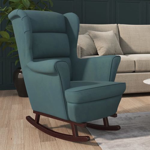 Vidaxl Fauteuil À Bascule Et Pieds En Bois Massif D'hévéa Bleu Velours