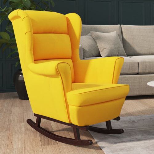 Vidaxl Fauteuil À Bascule Pieds En Bois Massif D'hévéa Jaune Velours