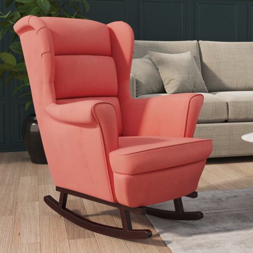 Vidaxl Fauteuil À Bascule Et Pieds En Bois Massif D'hévéa Rose Velours