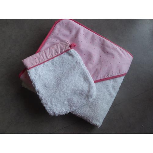 Set Cape De Bain+ Gant De Toilette Blanc/Rose Du Pareil Au Même