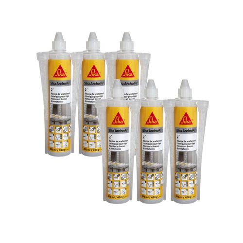 Lot de 6 résines de scellement chimique SIKA Sika AnchorFix 2 Plus - Gris - 300 ml