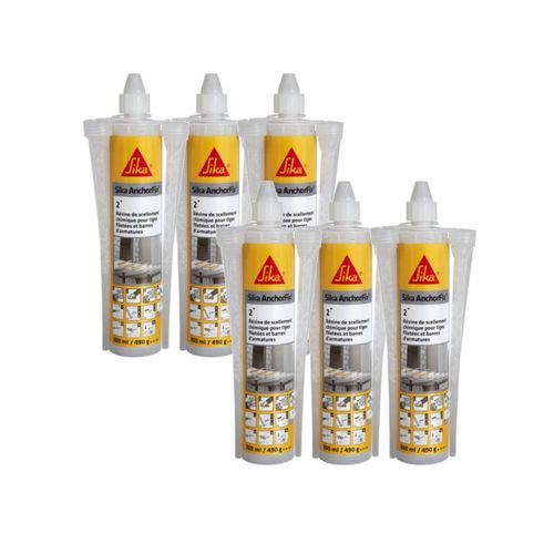 Lot de 6 résines de scellement chimique SIKA Sika AnchorFix 2 Plus - Gris - 300 ml