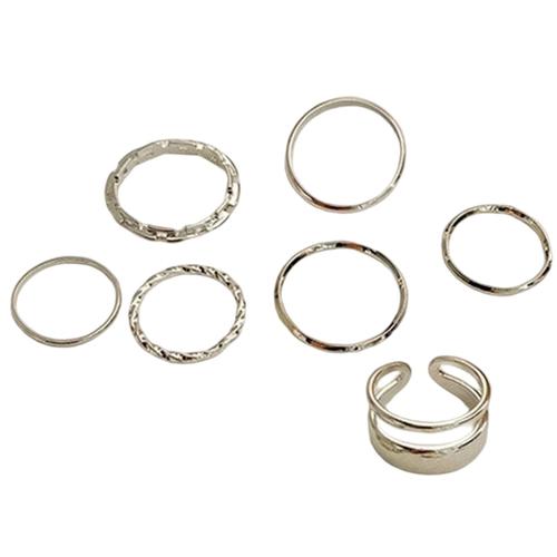 7 Pcs Open Finger Ring Kit Simple Gifts Retro Classic Stacking Fashion Creative Jewelry For Party Work Dances Wedding, Women Girls Argent