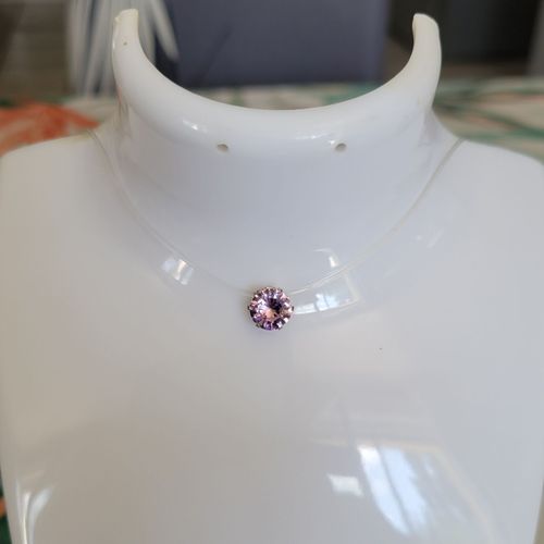 Ras De Cou Fil Transparent Strass Rose !