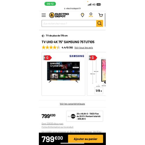 Samsung 75TU7105 - 75" - TV UHD 4k