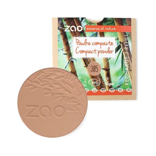 Recharge Poudre Compacte 305 Chocolat Au Lait Zao - Zao Essence Of Nature - Poudre Compacte Certifiée Bio, Formule 100% Naturelle, Vegan Et Rechargeable 