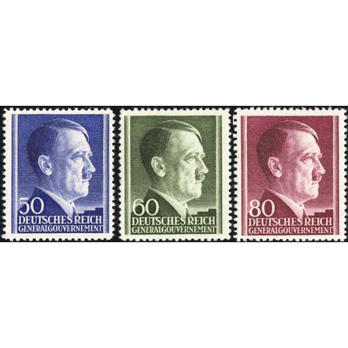 Pologne, Occupation Allemande, Gouvernement General 1942, Très Beaux Timbres Neufs** Luxe Yvert 93 94 95, Chancelier Hitler, 50, 60 Et 80gr., Gravés