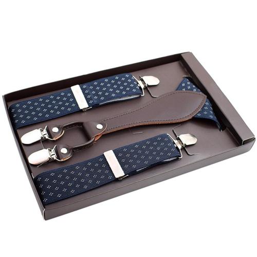 Bretelles En Cuir Véritable Pour Hommes, Élégantes, En Alliage, 4 Clips, Ceinture Élastique, À La Mode, Pantalon Commercial, Bretelles 3.5cm De Largeur