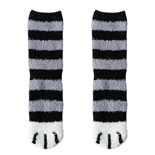 Chaussettes D'hiver À Rayures Et Pattes De Chat Pour Filles, 6 Couleurs, Mignonnes Et Épaisses, Dessin D'animaux, Bonneterie Pour Dormir À La Maison, Kawaii