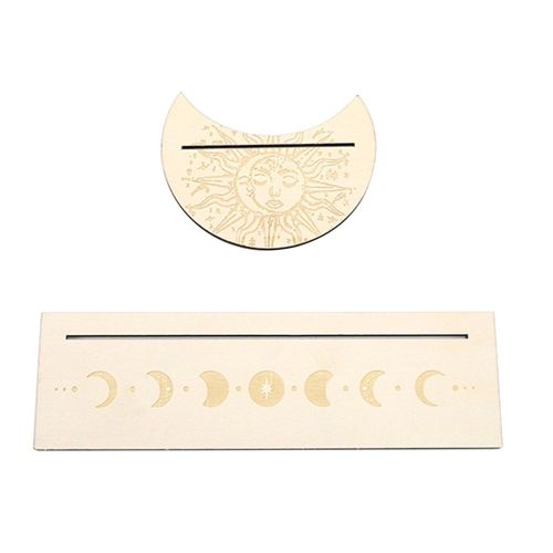 Support De Cartes En Bois Pour Tarot, Rectangulaire, En Forme De Lune, Présentoir D'autel, Pour Outils De Divination De Sorcière, Décor Wiccan, 2 Pièces