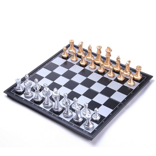 Jeu D'échecs Médiéval Pliable Avec Échiquier, 32 Pièces En Or Et Argent, Magnétique