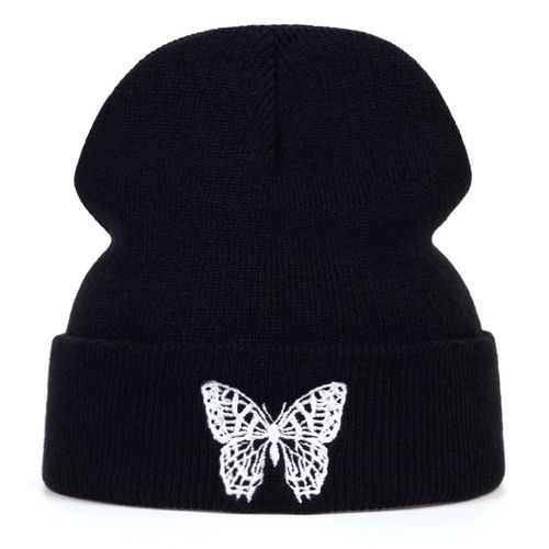 Bonnet Brodé Papillon, Couvre-Chef D'hiver Unisexe, Pour Femmes Et Hommes, Solide, Automne, Tricoté, Skullcap, Hip Hop, En Laine