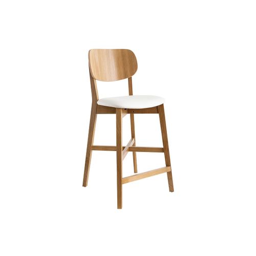 Tabouret De Bar Chêne Et Assise Blanche H65 Cm Lucia