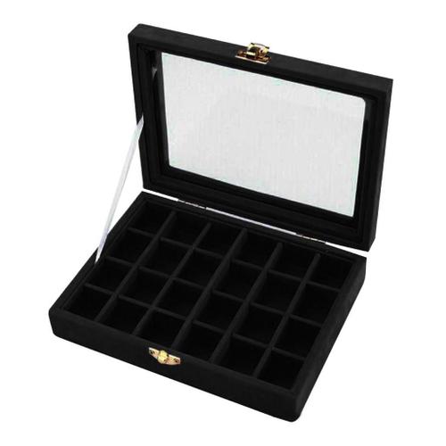 Plateau De Bijoux Rectangulaire Coffret De Rangement De Bijoux Décoratif Avec Miroir, 24 Grilles Noir