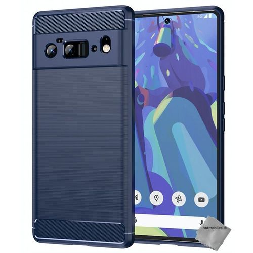 Housse Etui Coque Silicone Gel Carbone Pour Google Pixel 6 Pro + Verre Trempe - Bleu Fonce