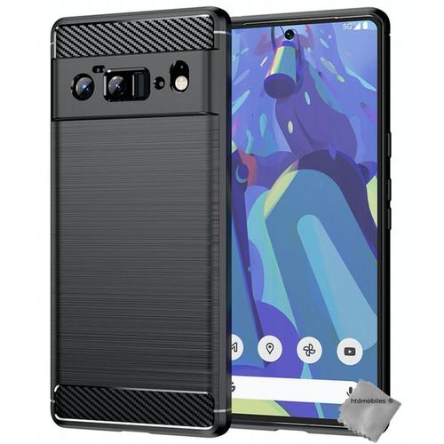 Housse Etui Coque Silicone Gel Carbone Pour Google Pixel 6 Pro + Verre Trempe - Noir