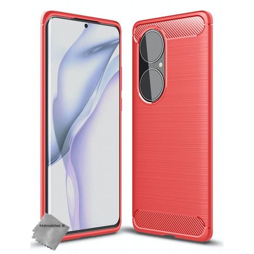 Housse Etui Coque Silicone Gel Carbone Pour Huawei P50 Pro + Verre Trempe - Rouge