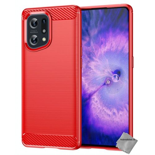 Housse Etui Coque Silicone Gel Carbone Pour Oppo Find X5 5g + Film Ecran - Rouge