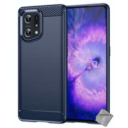 Housse Etui Coque Silicone Gel Carbone Pour Oppo Find X5 5g + Film Ecran - Bleu Fonce