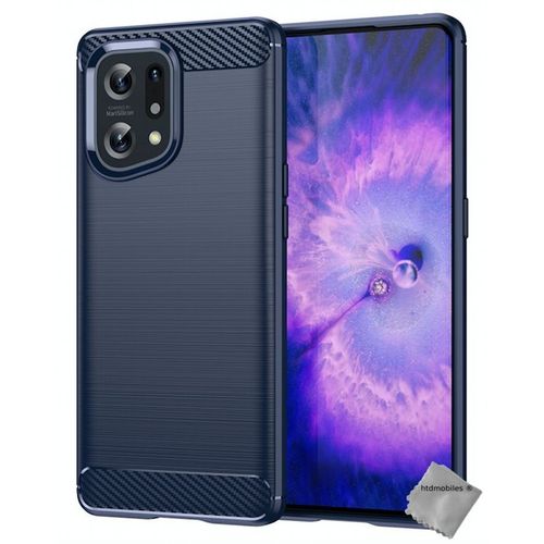Housse Etui Coque Silicone Gel Carbone Pour Oppo Find X5 5g + Verre Trempe - Bleu Fonce