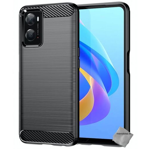 Housse Etui Coque Silicone Gel Carbone Pour Oppo A36 / A76 / A96 / Realme 9i + Verre Trempe - Noir