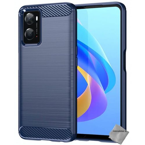 Housse Etui Coque Silicone Gel Carbone Pour Oppo A36 / A76 / A96 / Realme 9i + Verre Trempe - Bleu Fonce