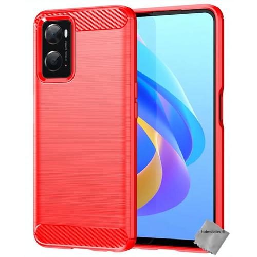 Housse Etui Coque Silicone Gel Carbone Pour Oppo A36 / A76 / A96 / Realme 9i + Verre Trempe - Rouge