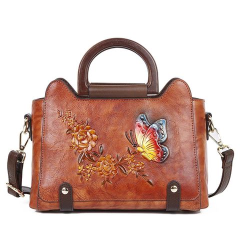 MOTAORA-Sac à main rétro en cuir véritable pour femme,sac à main fleuri,fourre-tout papillon en relief,sac vintage de luxe pour femme,initié