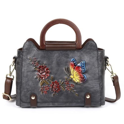 MOTAORA-Sac à main rétro en cuir véritable pour femme,sac à main fleuri,fourre-tout papillon en relief,sac vintage de luxe pour femme,initié