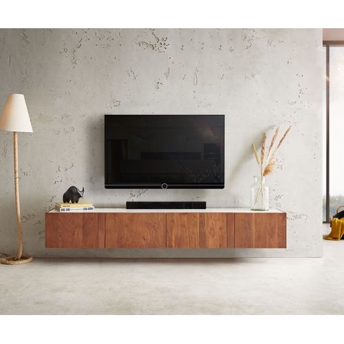 Meuble-Tv Secara Acacia Marron 200 Cm 4 Portes Marbre Flottant