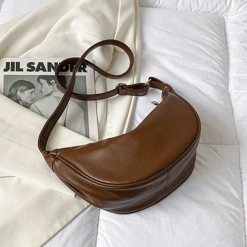 Demi-lune en cuir PU pour femmes,petits sacs à bandoulière à fermeture éclair,couleur unie,sacs à main tendance,marque de luxe d'hiver 2023